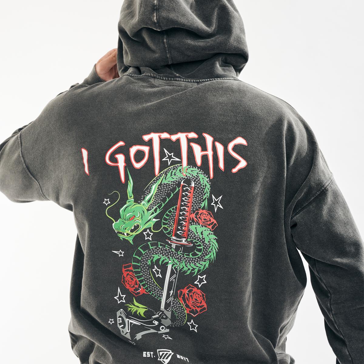 Dragón Hand Break Acid Wash Hoodie